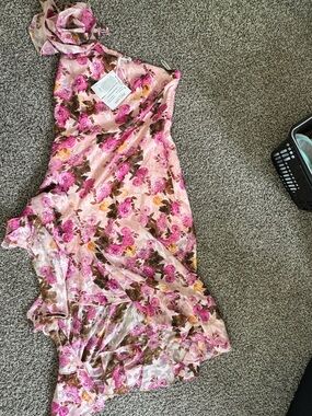 Grace Karin Pink Floral One-Shoulder Slip Dress